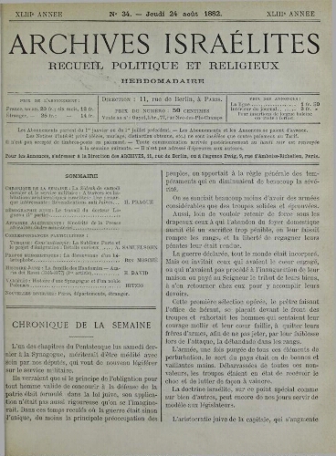 Archives israélites de France. Vol.43 N°34 (24 août 1882)